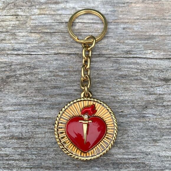 St. John Gold & Red Logo Heart Bag Charm/Keyring. New NWOT Designer Luxury - Picture 4 of 5